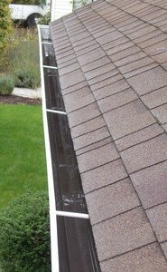 After — same gutter, hand-cleaned by our crew and downspout flushed.