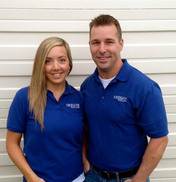 James and Amy Weaver, owners of Oregon Wash, in Oregon Wash blue polos.