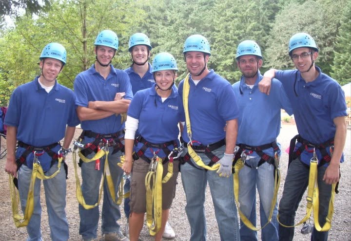 Safety training — helmets, harnesses, EDELRID gear.